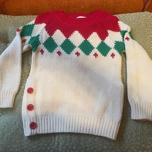 Garnet Hill Girl’s Bramd New Red & Green Argyle Sweater with Extra Button